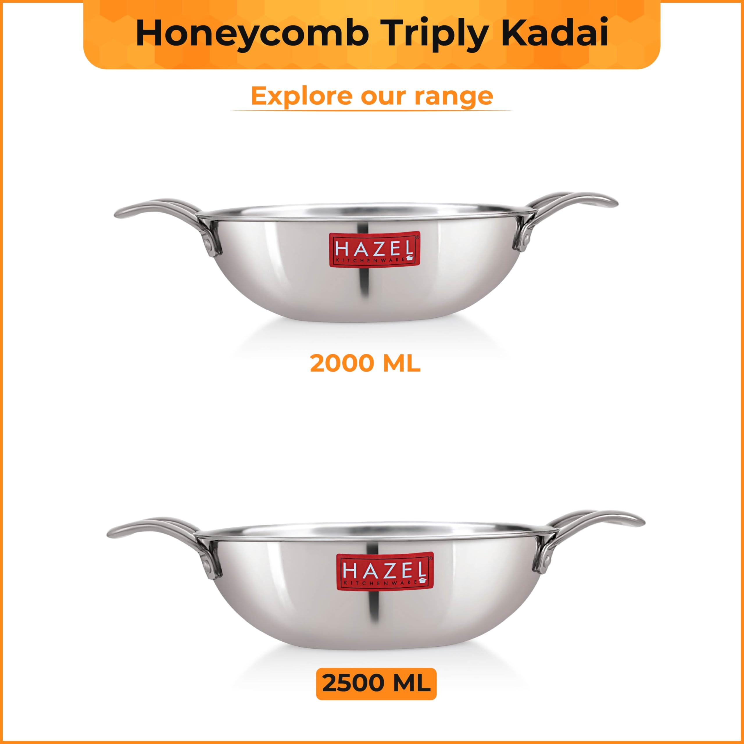 Stainless Steel Honeycomb Kadhai Non Stick Cookware with Glass Lid