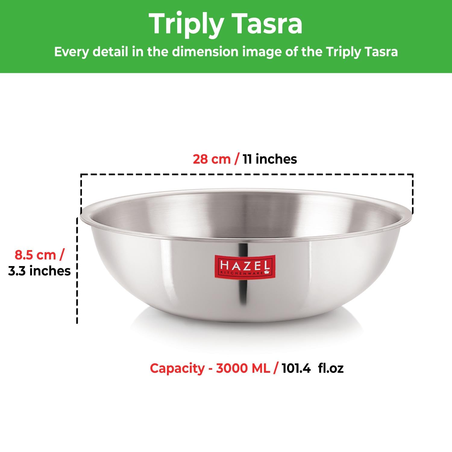 Triply Stainless Steel Tasla with Lid, Induction Base Cookware