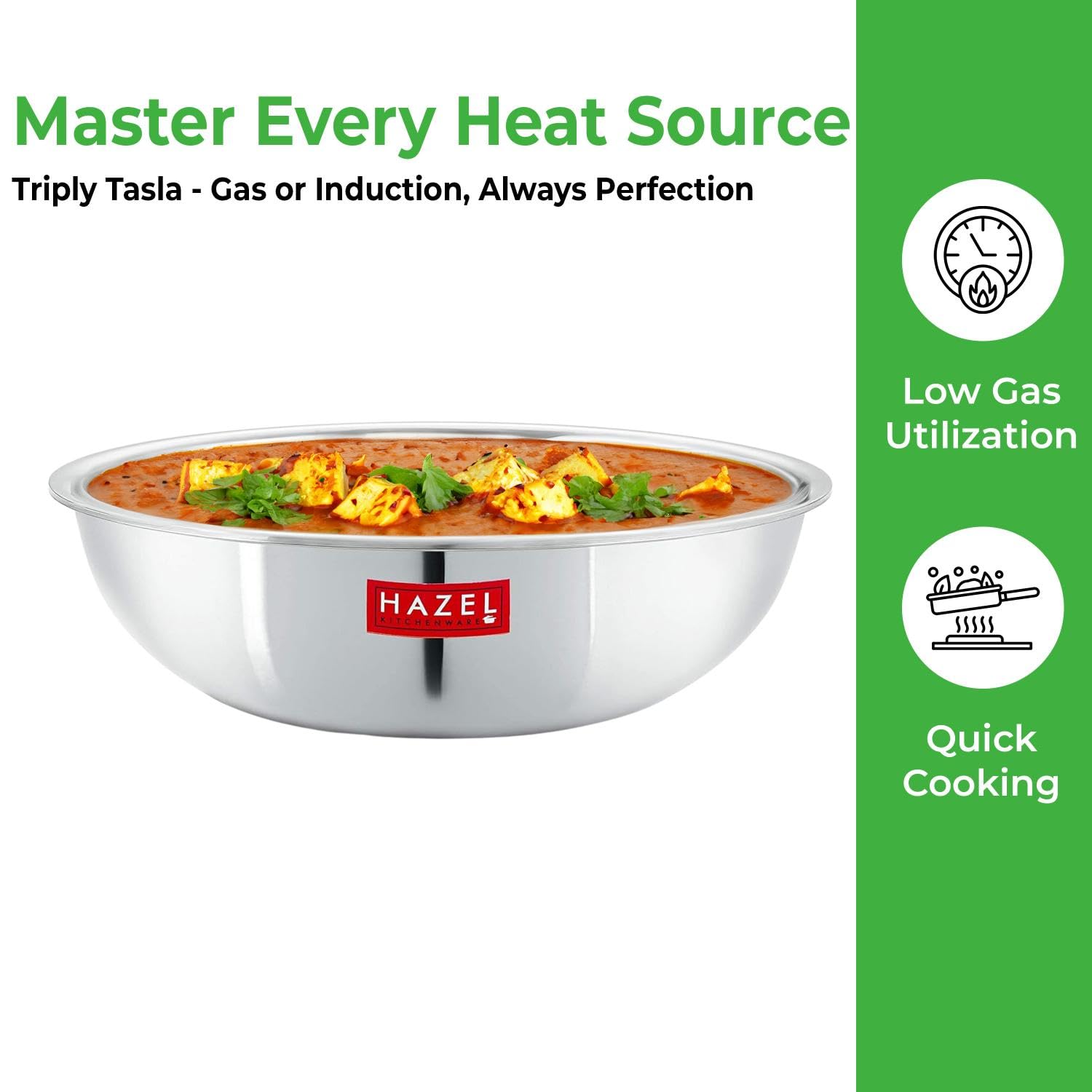 Triply Stainless Steel Tasla with Lid, Induction Base Cookware