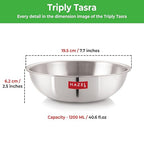Steel tasla annotated with 19.5 cm width, 6.2 cm height and 1200 ML capacity.