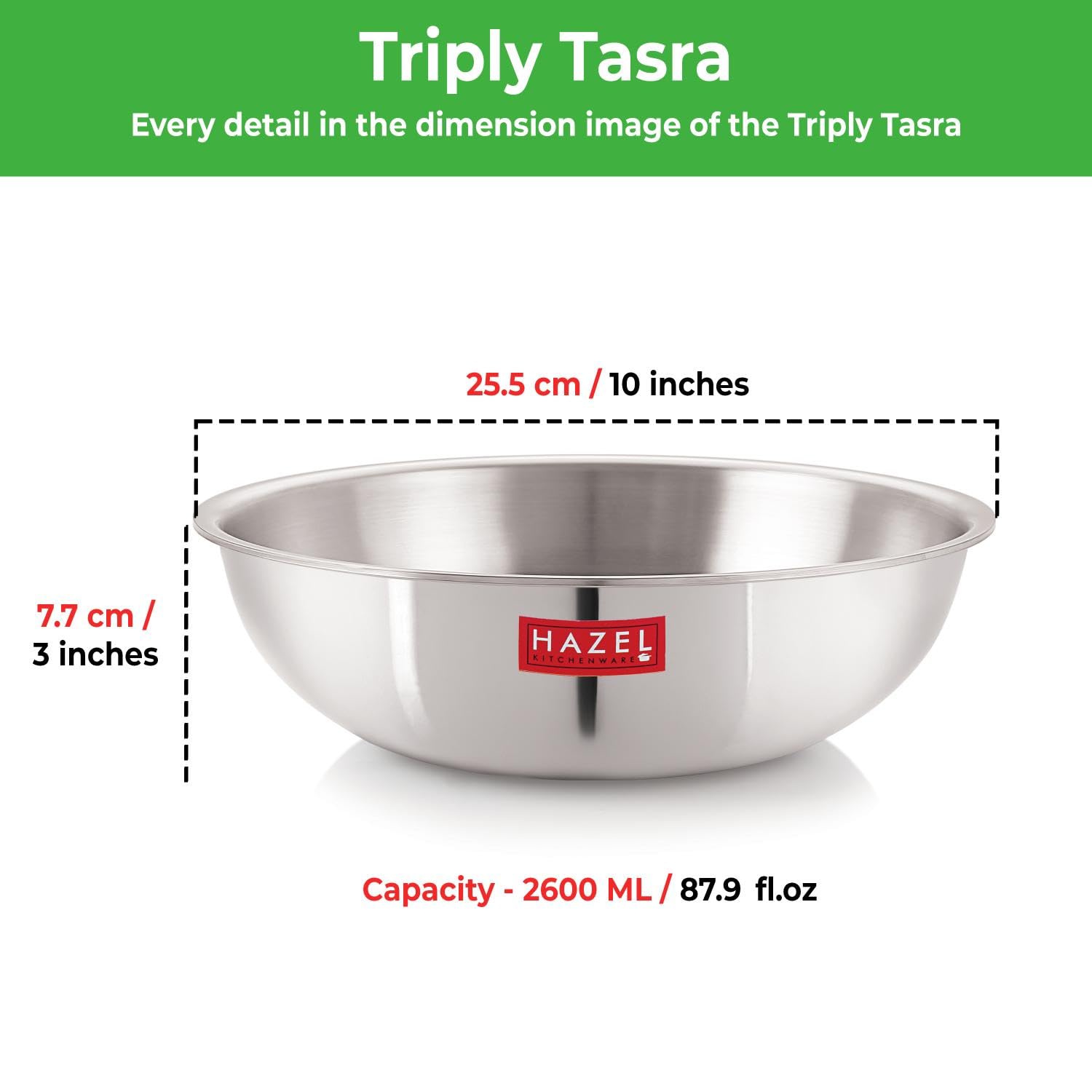 Triply Steel Kadai with Lid, Induction Base - 2.6 L