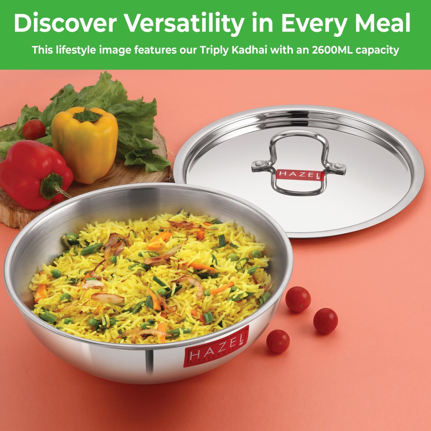 Triply Steel Kadai with Lid, Induction Base - 2.6 L