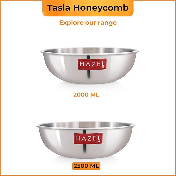 Two tasla sizes labeled 2000 ml and 2500 ml shown on white under a Tasla Honeycomb Explore our range header.