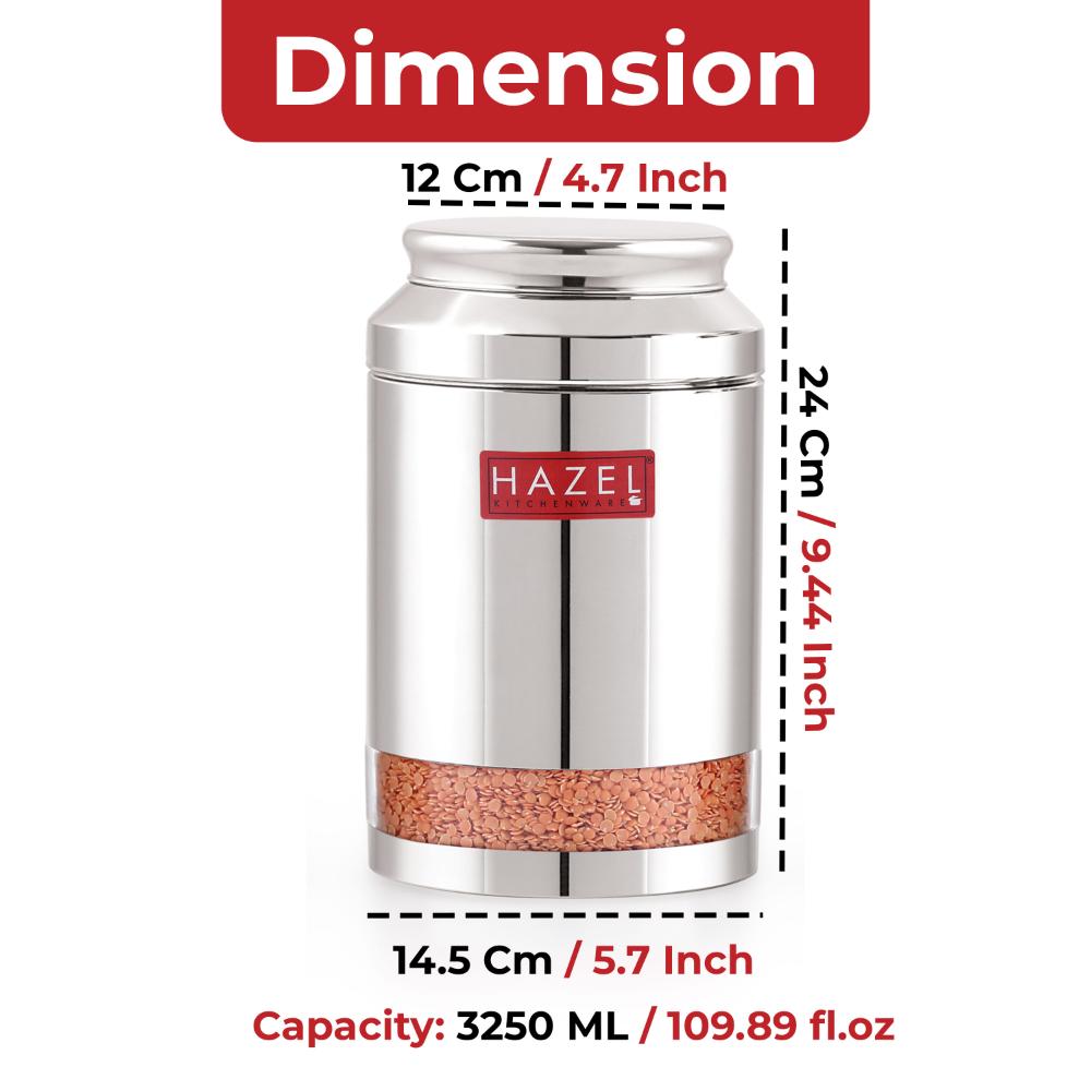 Transparent Airtight Steel Storage Jar – 3250 ML