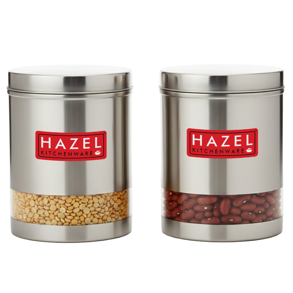 Matt Finish Transparent Steel Storage Container Set of 2, 2200 ml Each