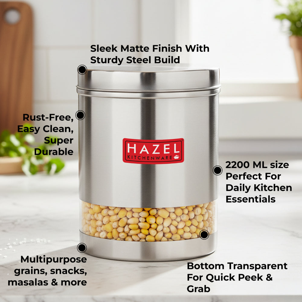 Matt Finish Transparent Steel Storage Container Set of 2, 2200 ml Each