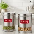 Matt Finish Transparent Steel Storage Container Set of 2, 2200 ml Each