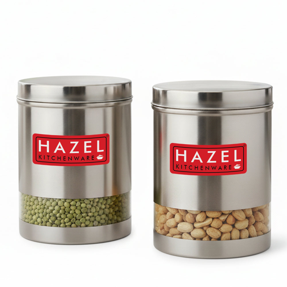 Matt Finish Transparent Steel Storage Container Set of 2, 2200 ml Each