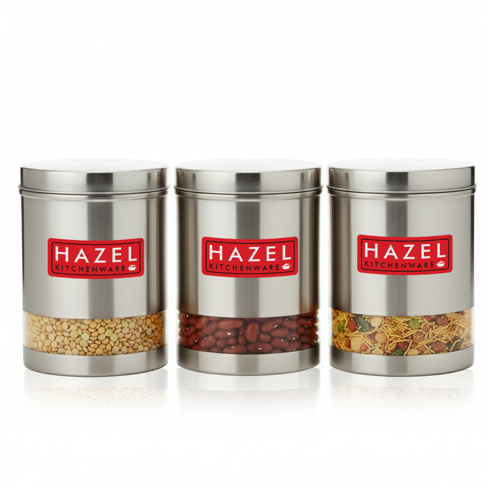 Matt Finish Transparent Steel Storage Container Set of 3, 2200 ml Each