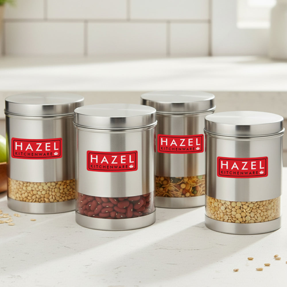 Matt Finish Transparent Steel Storage Container Set of 4, 2200 ml Each