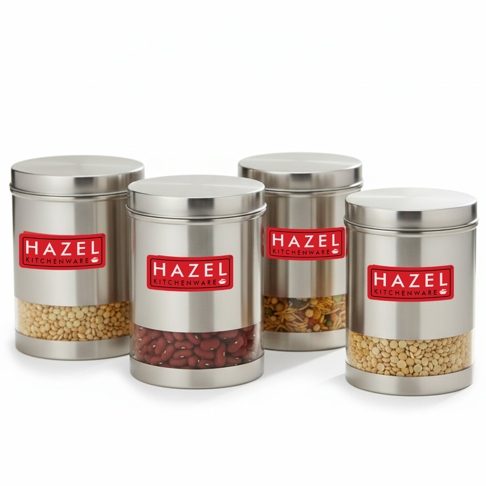 Matt Finish Transparent Steel Storage Container Set of 4, 2200 ml Each