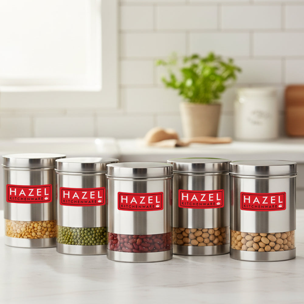 Matt Finish Transparent Steel Storage Container Set of 5, 2200 ml Each