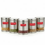 Matt Finish Transparent Steel Storage Container Set of 5, 2200 ml Each