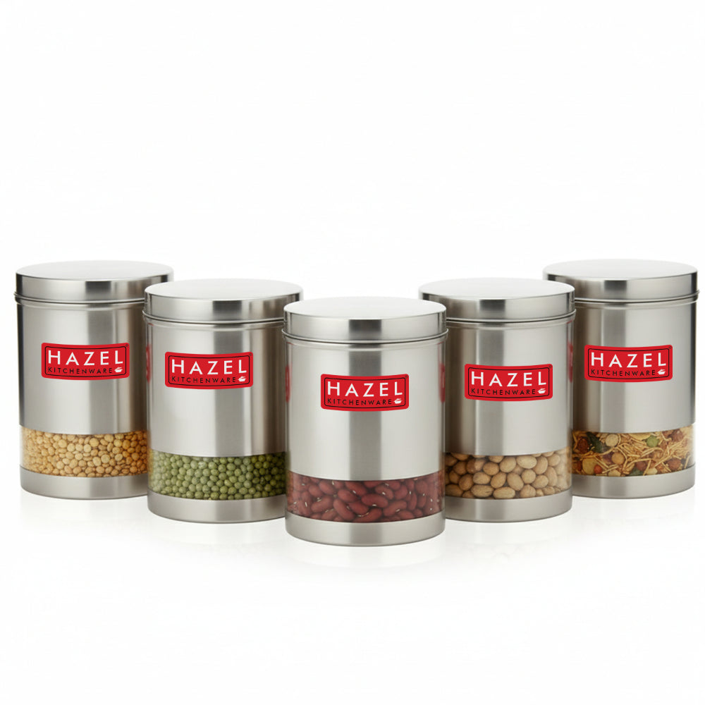 Matt Finish Transparent Steel Storage Container Set of 5, 2200 ml Each