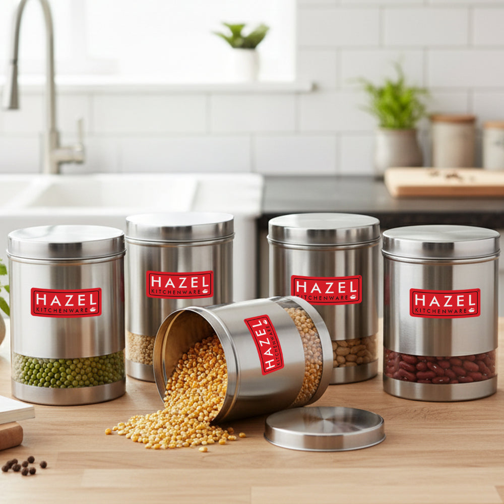 Matt Finish Transparent Steel Storage Container Set of 5, 2200 ml Each