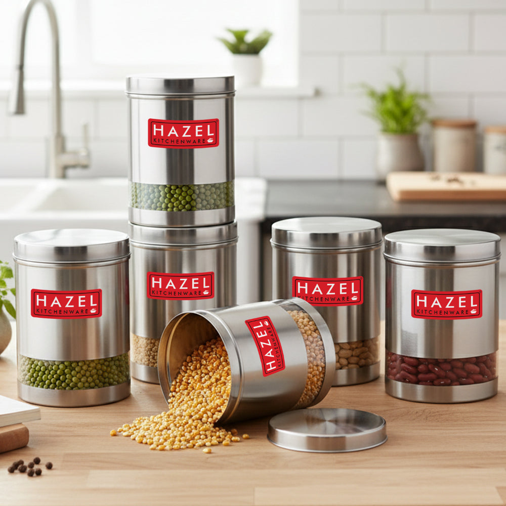 Matt Finish Transparent Steel Storage Container Set of 6, 2200 ml Each