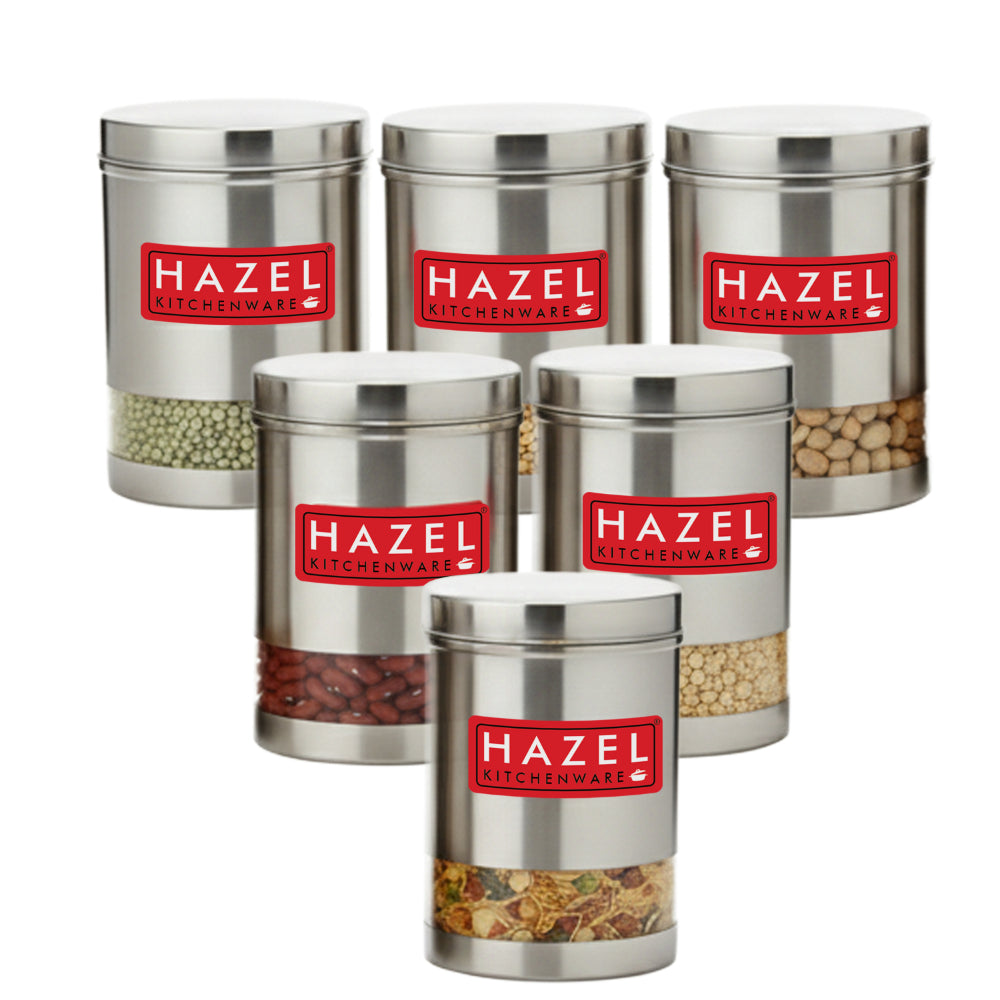 Matt Finish Transparent Steel Storage Container Set of 6, 2200 ml Each