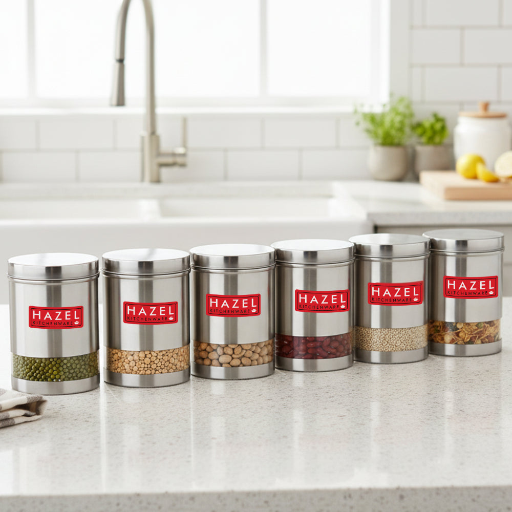 Matt Finish Transparent Steel Storage Container Set of 6, 2200 ml Each