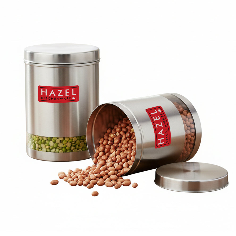 Matt Finish Transparent Steel Storage Container Set of 2, 3000 ml Each
