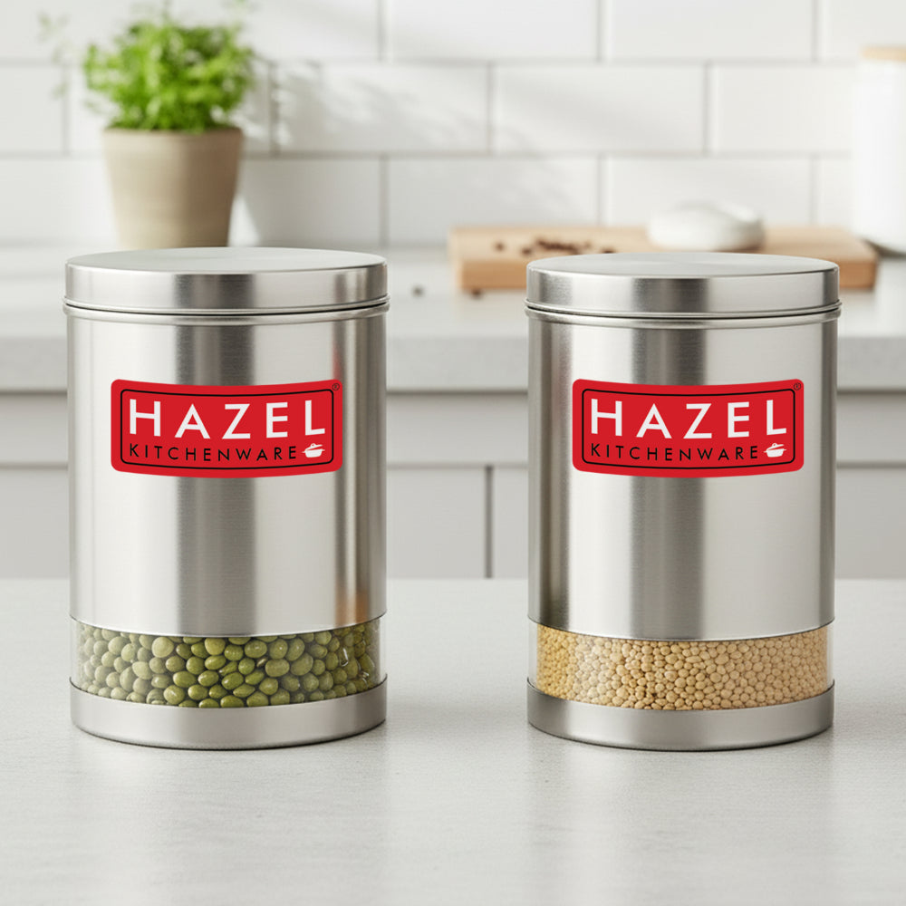 Matt Finish Transparent Steel Storage Container Set of 2, 3000 ml Each