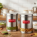 Matt Finish Transparent Steel Storage Container Set of 2, 3000 ml Each