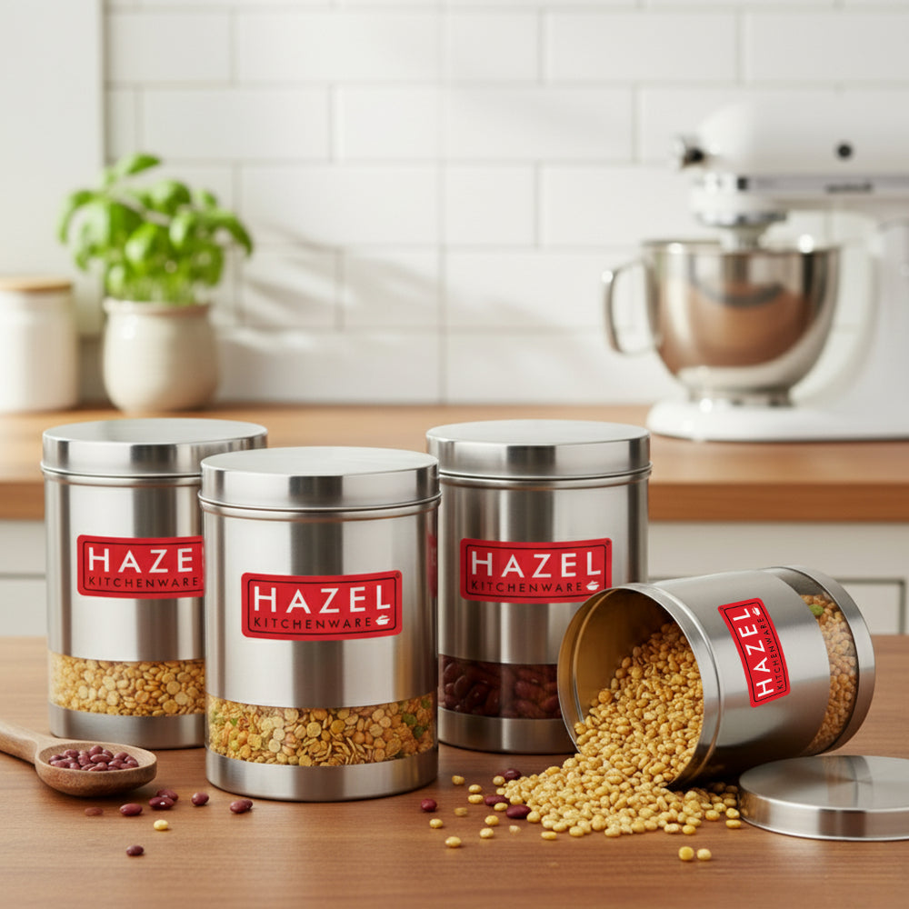 Matt Finish Transparent Steel Storage Container Set of 4, 3000 ml Each
