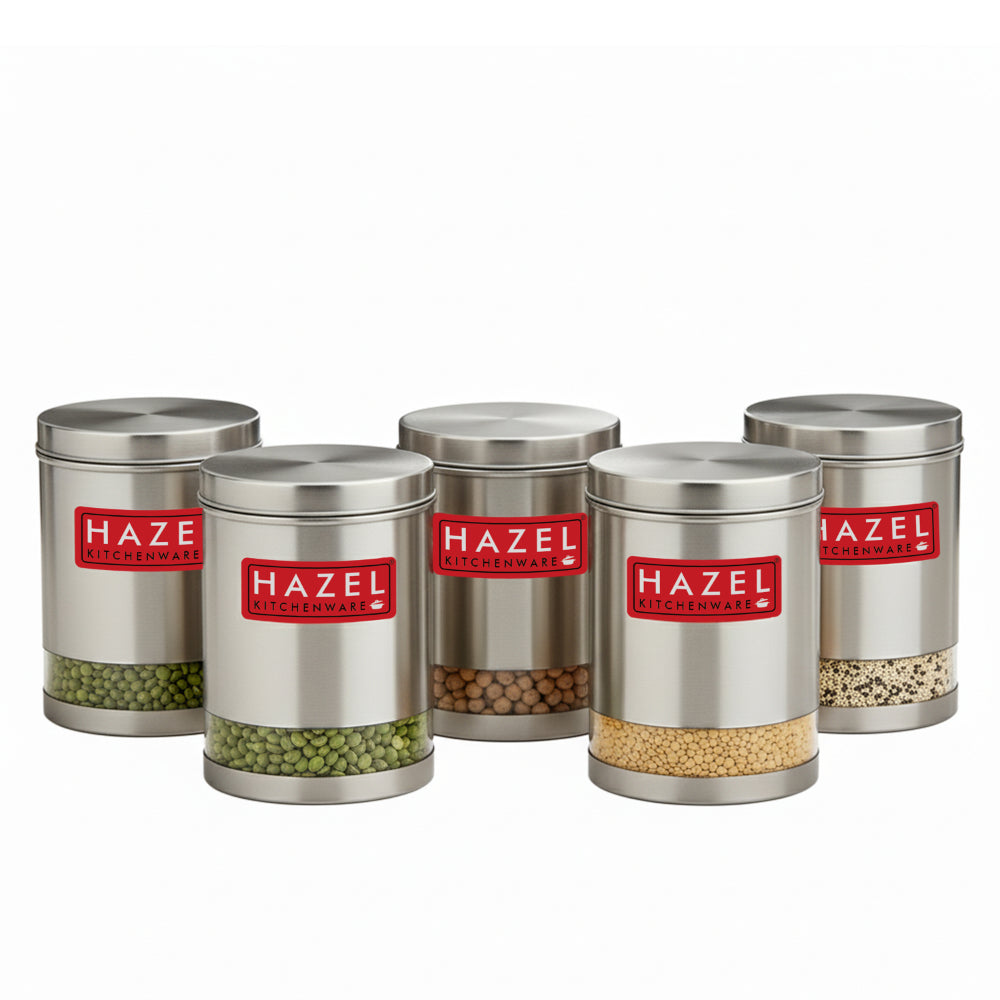 Matt Finish Transparent Steel Storage Container Set of 5, 3000 ml Each