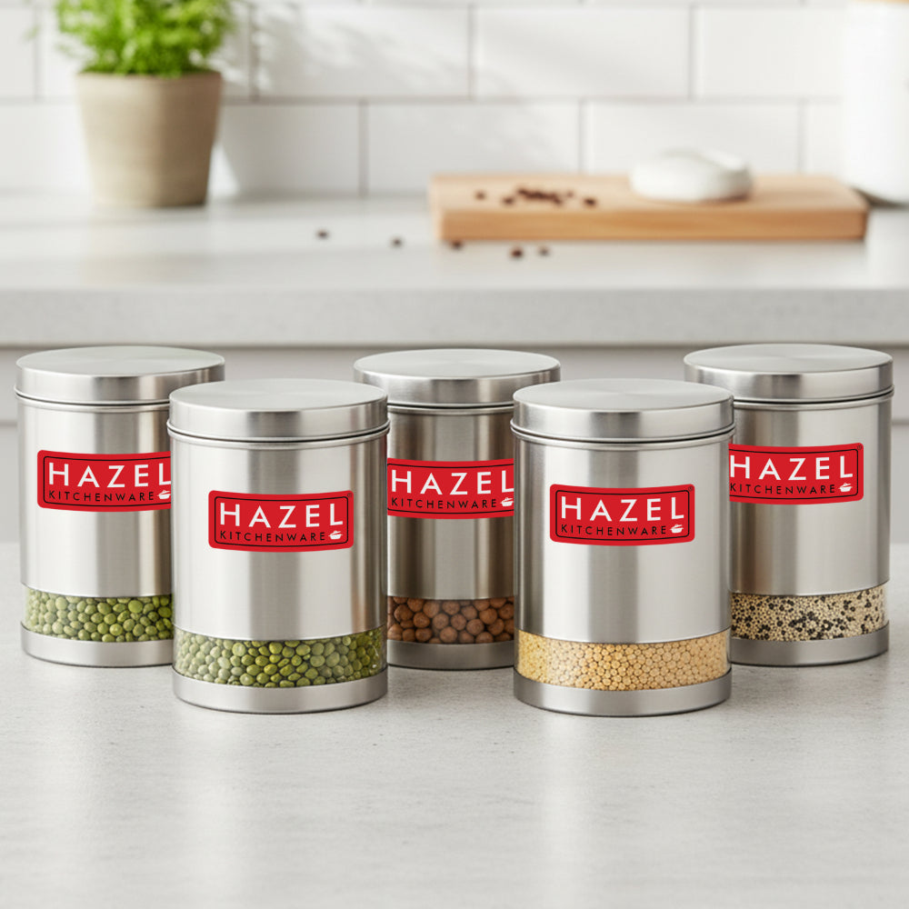 Matt Finish Transparent Steel Storage Container Set of 5, 3000 ml Each