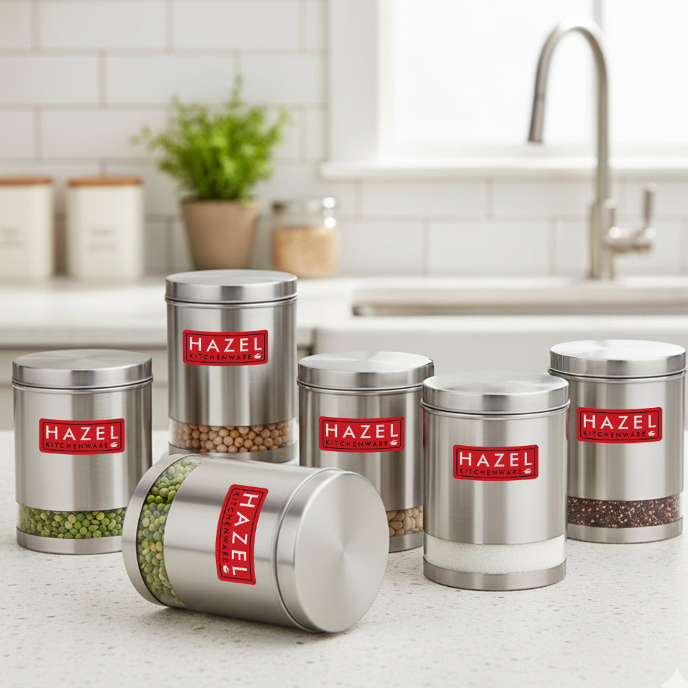 Matt Finish Transparent Steel Storage Container Set of 6, 3000 ml Each