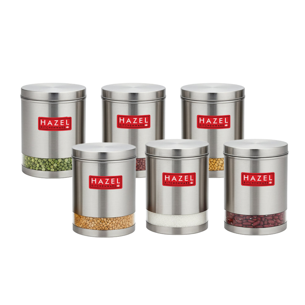 Matt Finish Transparent Steel Storage Container Set of 6, 3000 ml Each