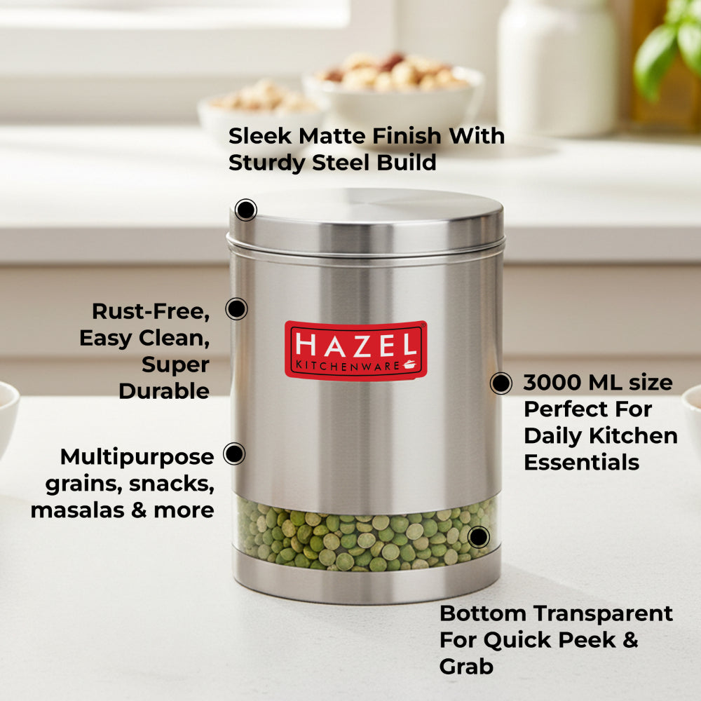 Matt Finish Transparent Steel Storage Container Set of 6, 3000 ml Each