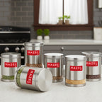 Matt Finish Transparent Steel Storage Container Set of 6, 3000 ml Each