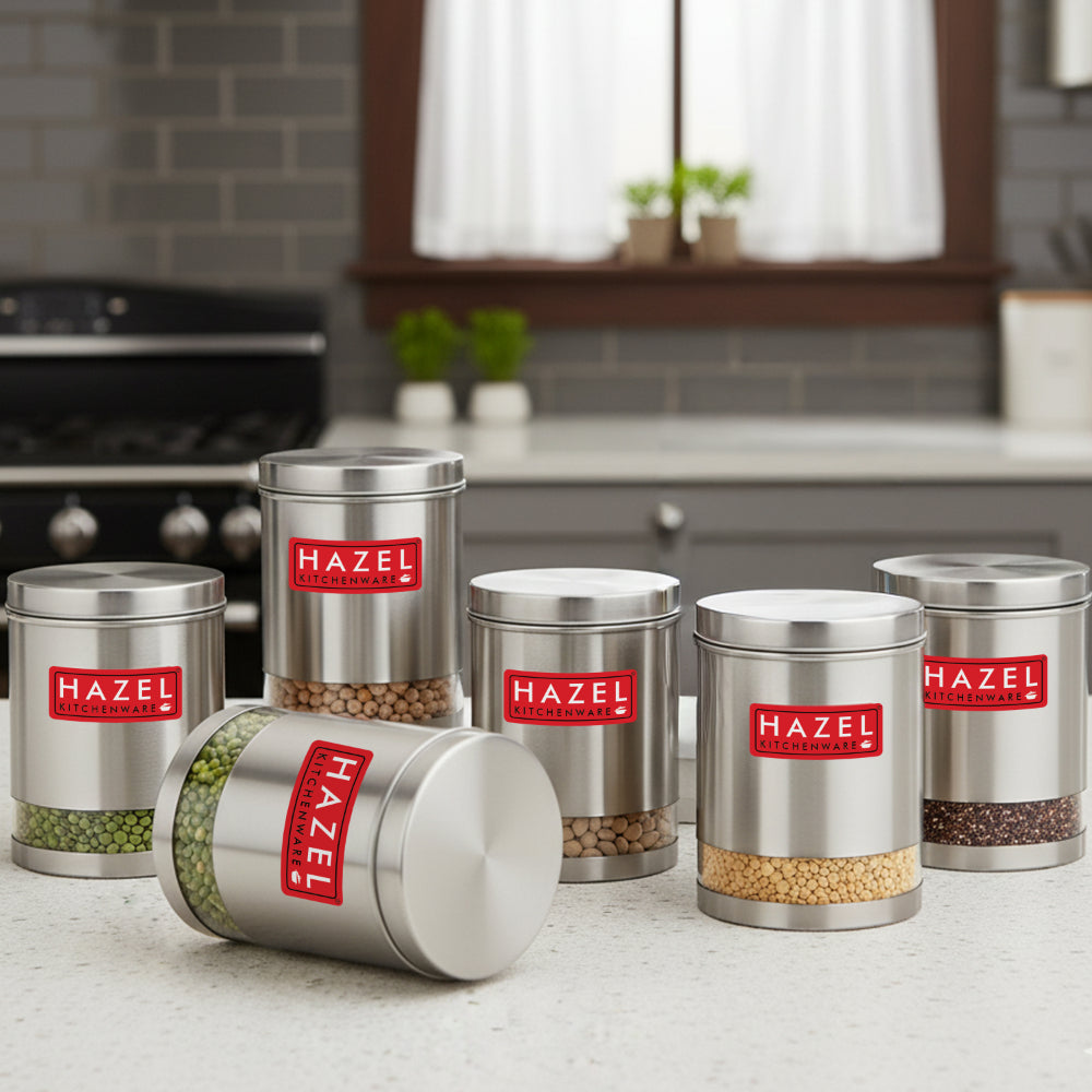 Matt Finish Transparent Steel Storage Container Set of 6, 3000 ml Each