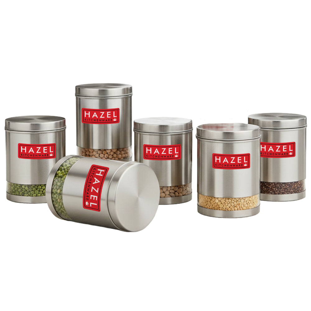 Matt Finish Transparent Steel Storage Container Set of 6, 3000 ml Each