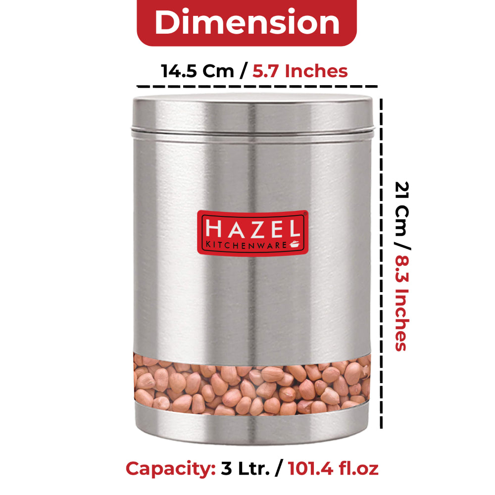 Matt Finish Transparent Steel Storage Container, 3000 ml