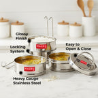 Stainless Steel 4 Tier Tiffin Dabba With Locking Clip (420, 450, 450, 520ML)