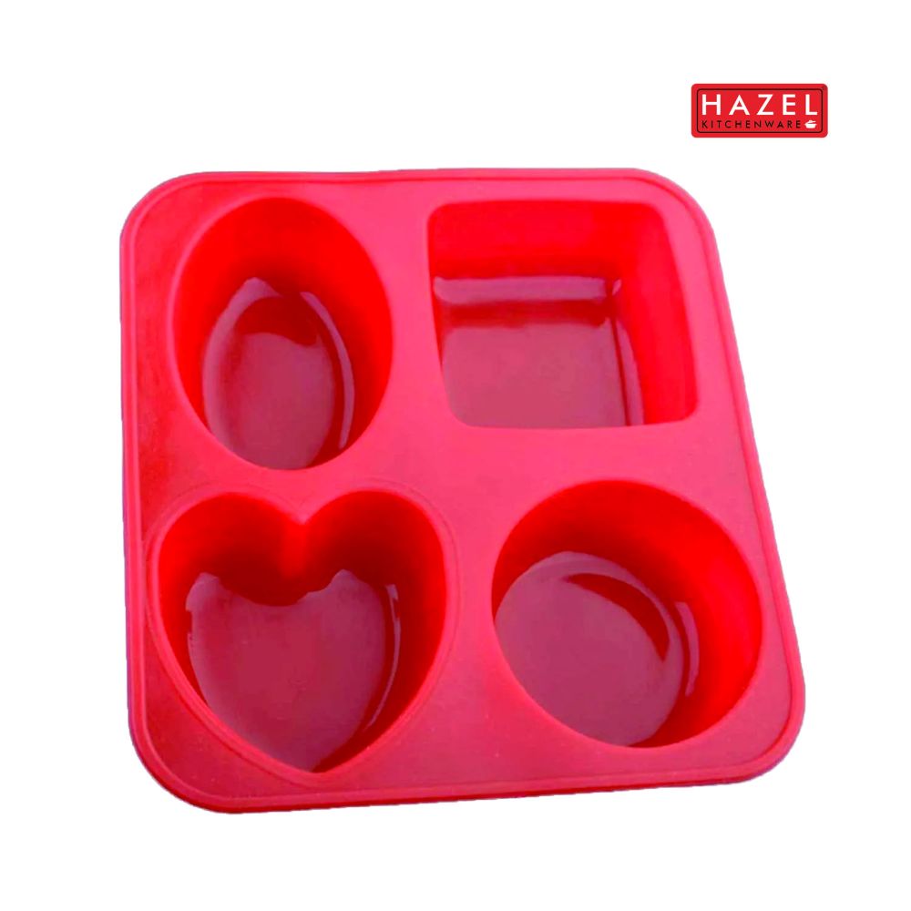 Silicone Soap Mould – 4 Cavity (Heart & Round Shapes), Red