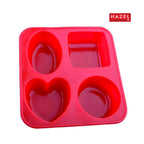 Silicone Soap Mould – 4 Cavity (Heart & Round Shapes), Red