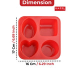 Silicone Soap Mould – 4 Cavity (Heart & Round Shapes), Red