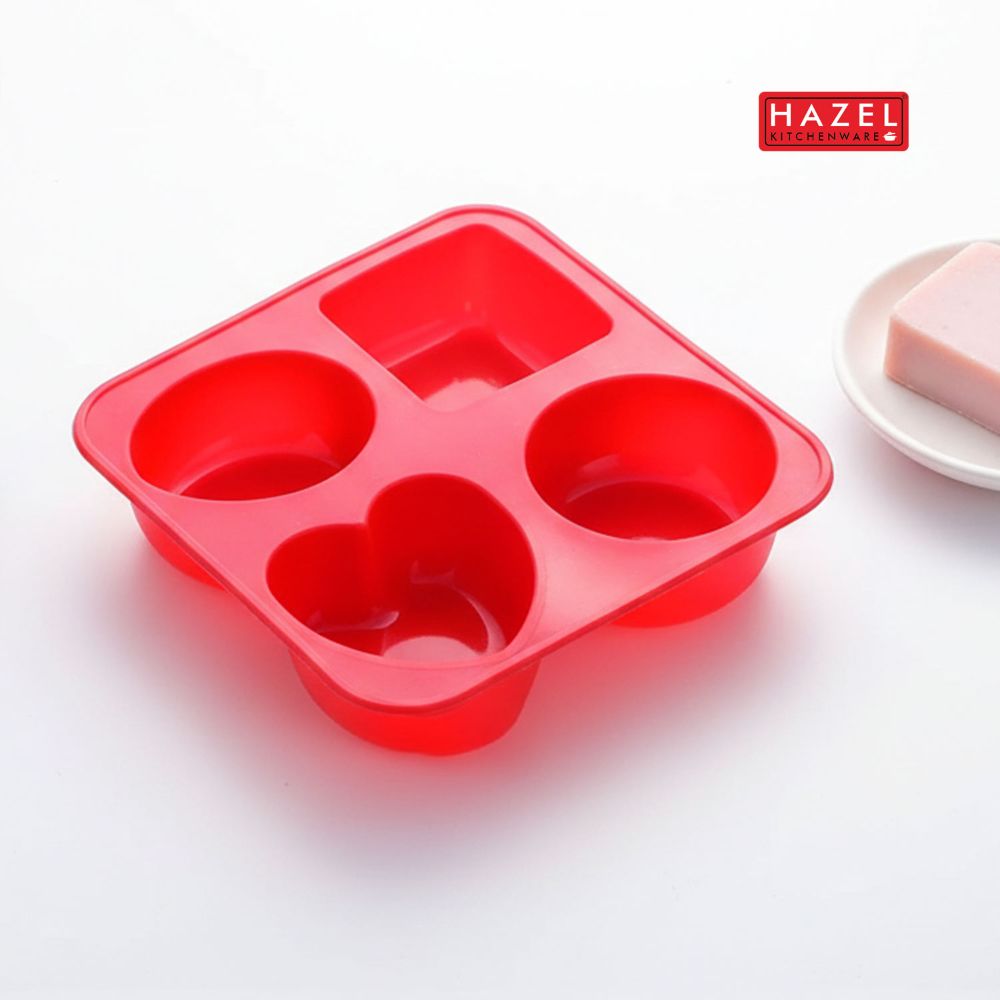 Silicone Soap Mould – 4 Cavity (Heart & Round Shapes), Red