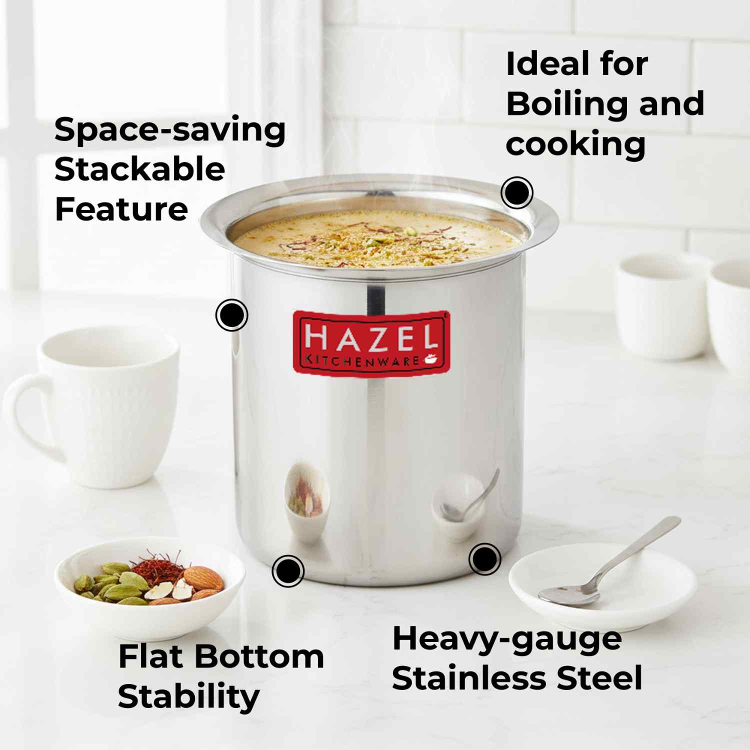 Stainless Steel Milk Pot Gunj with Lid, Durable Multipurpose Cooking Vessel