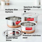 Stainless Steel Copper Bottom Tope with Lid – Set of 3 ( 1 L, 1.5 L, 1.9 L)