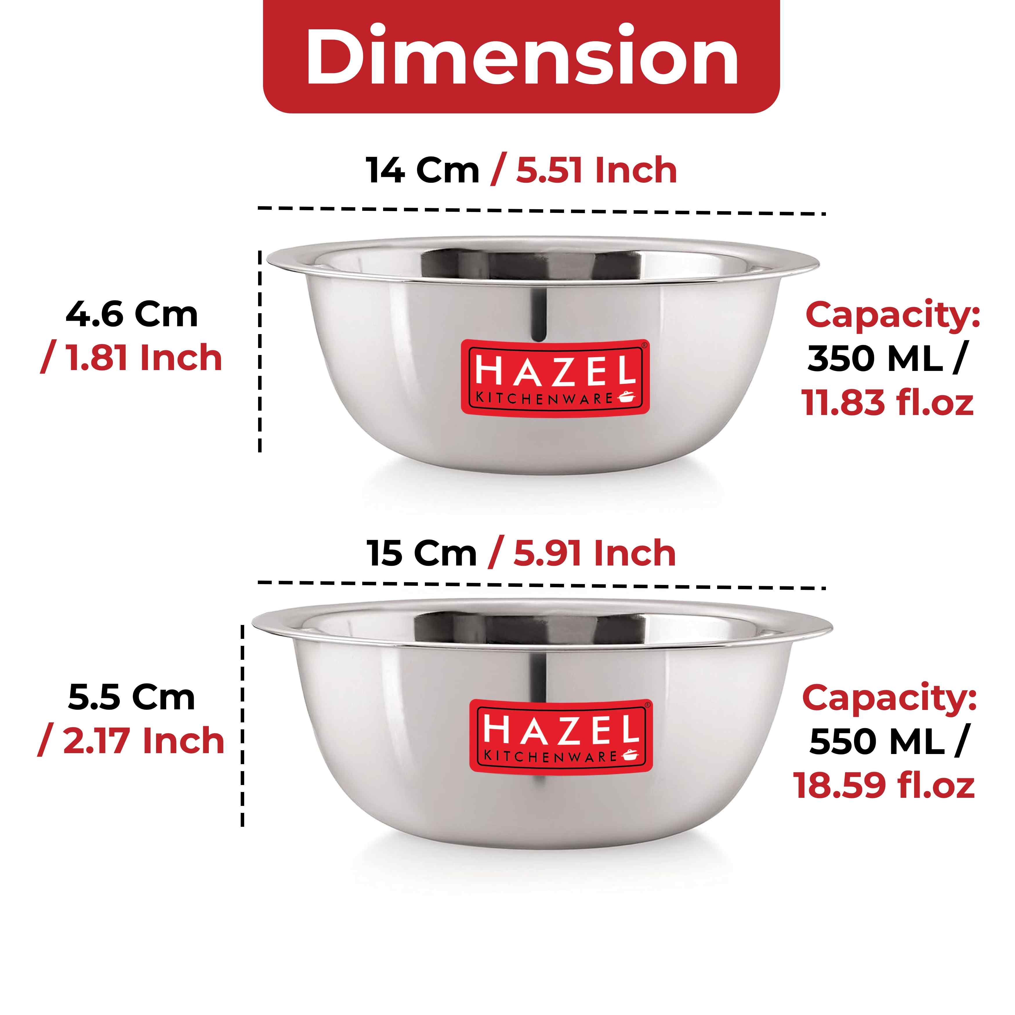 Stainless Steel Mixing Bowl Set of 2, 350 ML and 550 ML