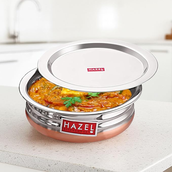 Stainless Steel Copper Bottom Urli Handi with Lid, Durable Cooking Pot