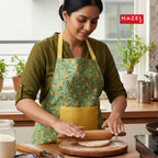 Cotton Kitchen Apron with Front Pocket – Yellow & Green — shown on a white background