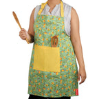 Cotton Kitchen Apron with Front Pocket – Yellow & Green — shown at an angle
