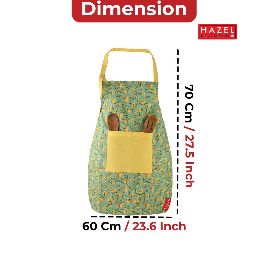 Cotton Kitchen Apron with Front Pocket – Yellow & Green — shown from above