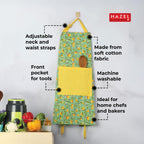 Cotton Kitchen Apron with Front Pocket – Yellow & Green — shown in close-up