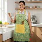 Cotton Kitchen Apron with Front Pocket – Yellow & Green