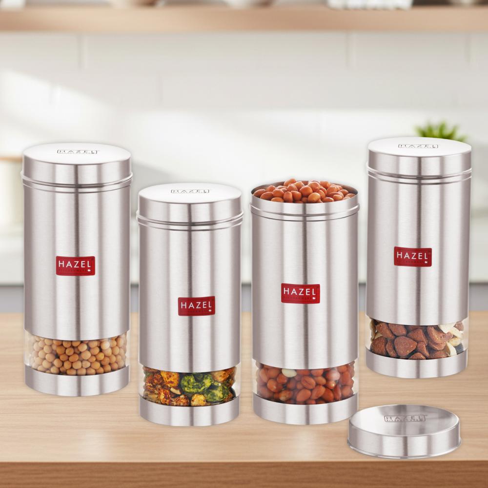 Transparent Stainless Steel Container 1 L , Set of 4